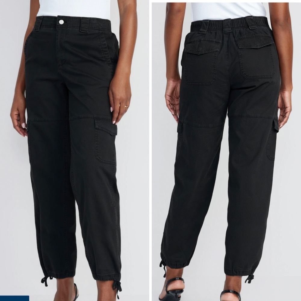 Old Navy High-Waisted Barrel-Leg Cargo Ankle Pants for Women Large Black